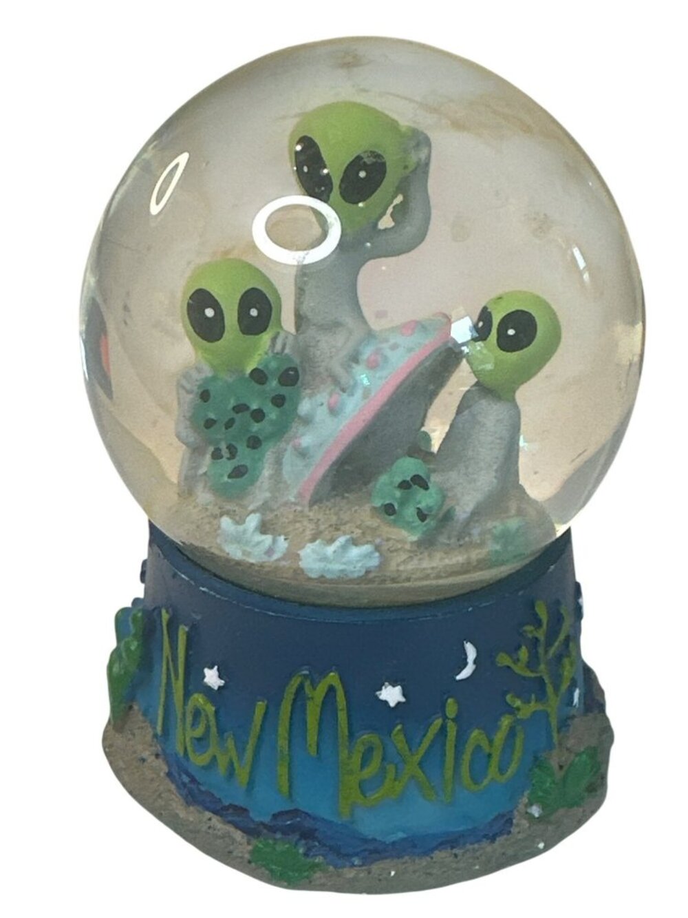 New Mexico Alien Snow Globe With Glitter & UFO Scene 4" Home Decor Collectible